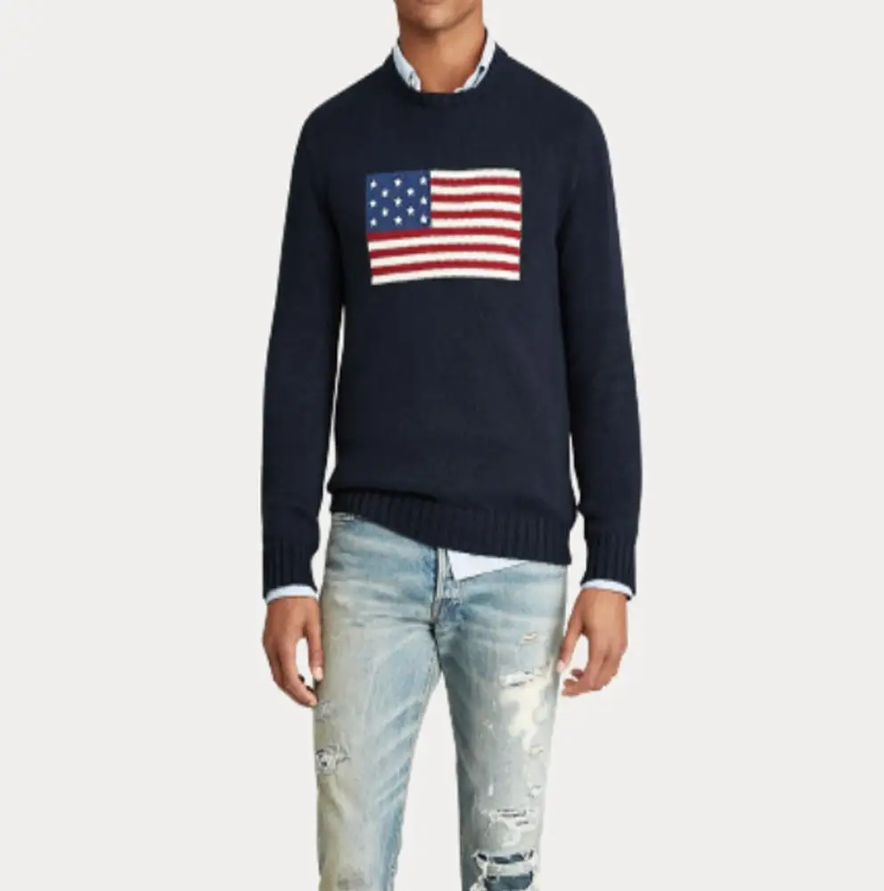 The latest OEM classic American flag sweater for men O-neck slim fitting custom new design sweater from Chinese supplier