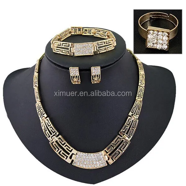 Latest dubai 18 k plated gold jewelry set indian jewelry set