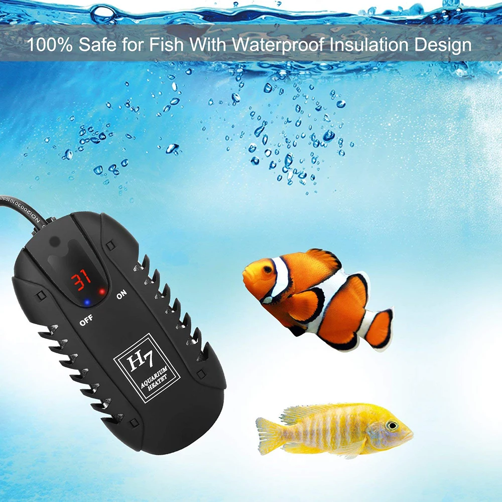 Seabillion Submersible Fish Tank Heater H7 200W Compact Reliable Aquarium Betta Heat-Resistant Milky Quartz Made