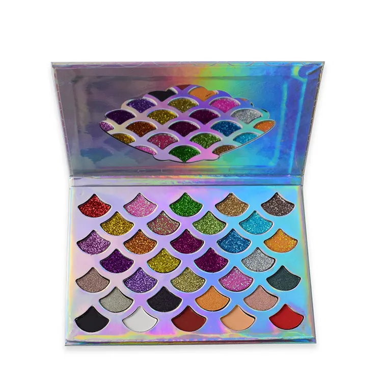 Private label cosmetics natural eyeshadow holographic color shell-shaped glitter eyeshadow palette