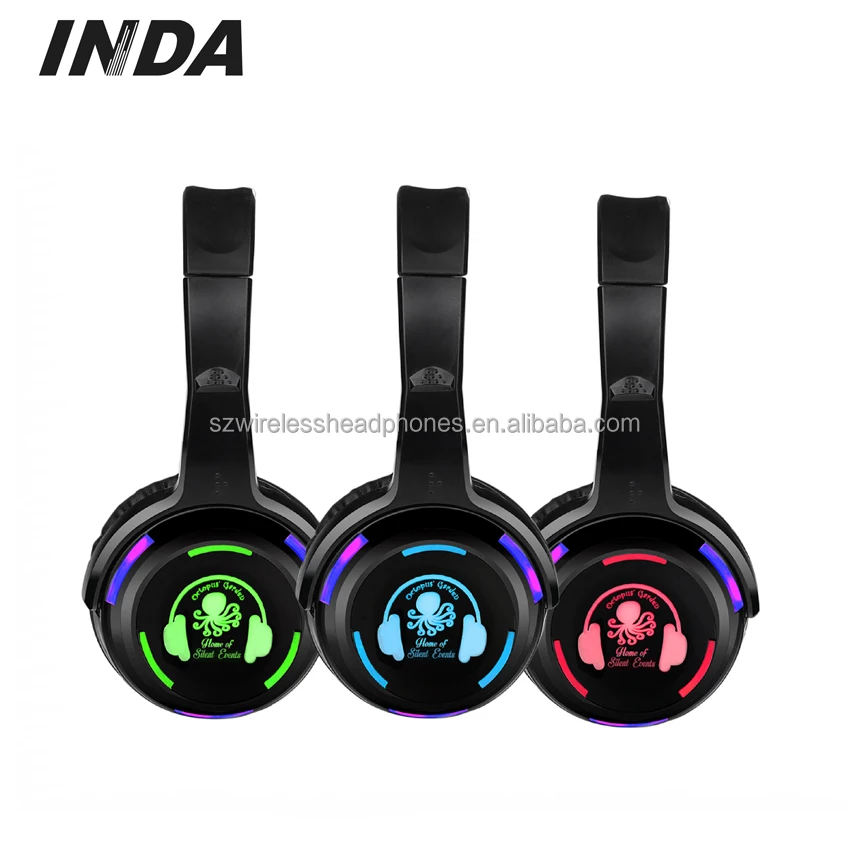Wholesale silent disco transmitter and silent disco headphones with LED logo, 3 channels headphone for silent party
