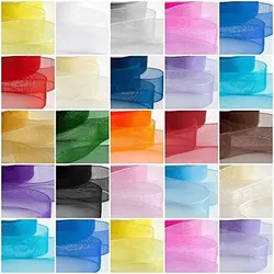 Mixed Color Christmas Gift Wrap Flower Packing Organza Transparent Ribbon with Woven Edge