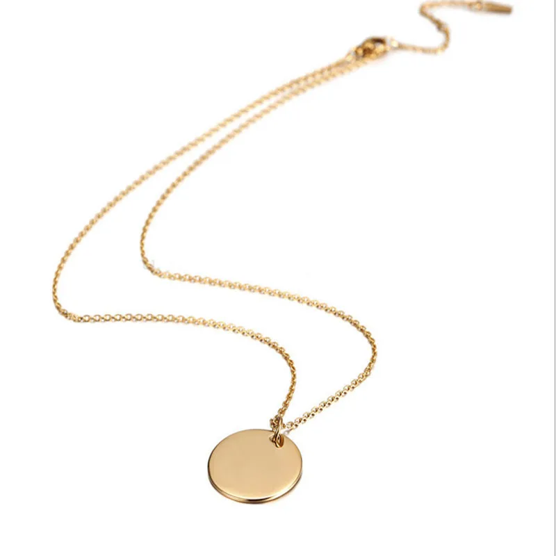 JDP079 High polish Blanks Tags 18mm Round Charm Pendants with chain 316L Stainless steel Necklace jewels