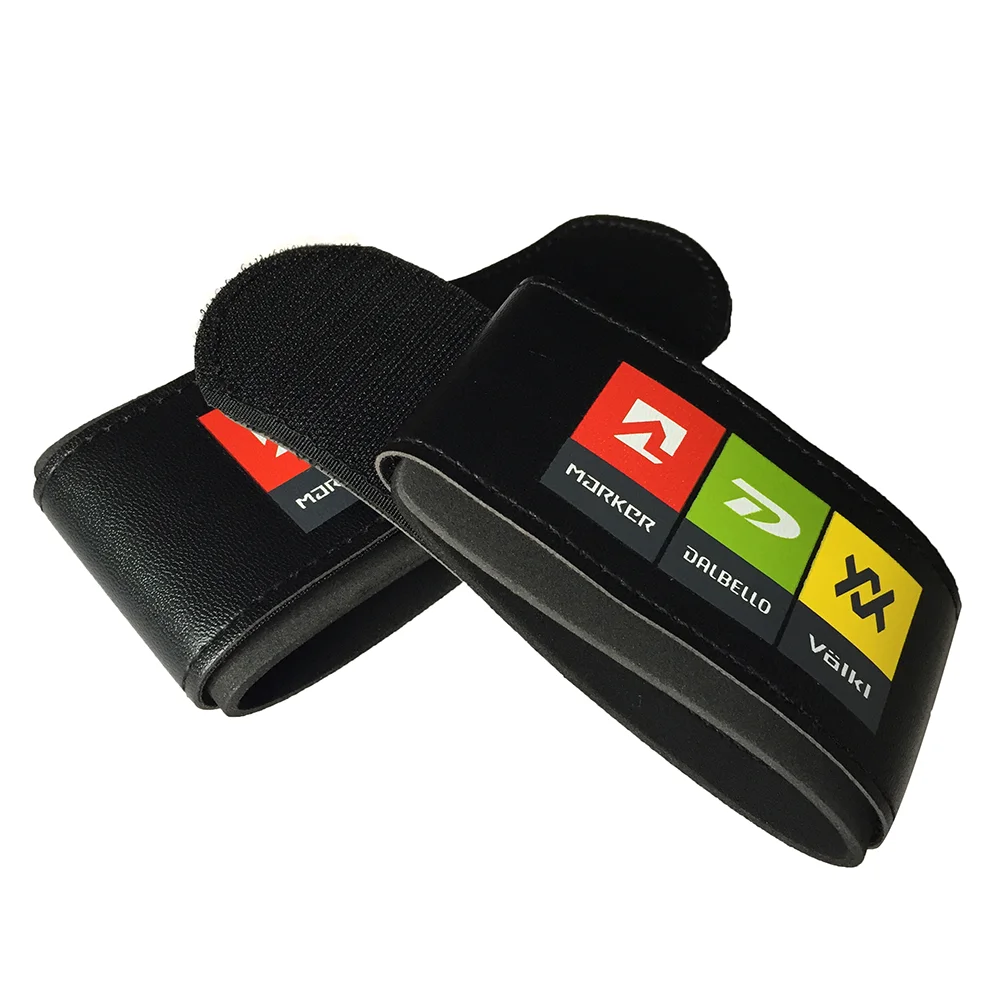 Custom alpine cross country leather ski straps with hook and loop