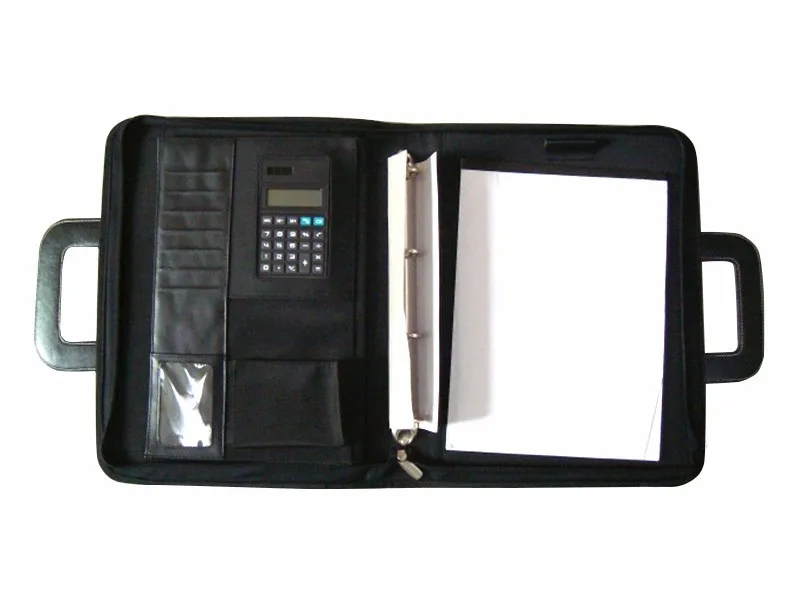 
Zipper Ring Binder PVC Leather Folder Document Bag Calculator 