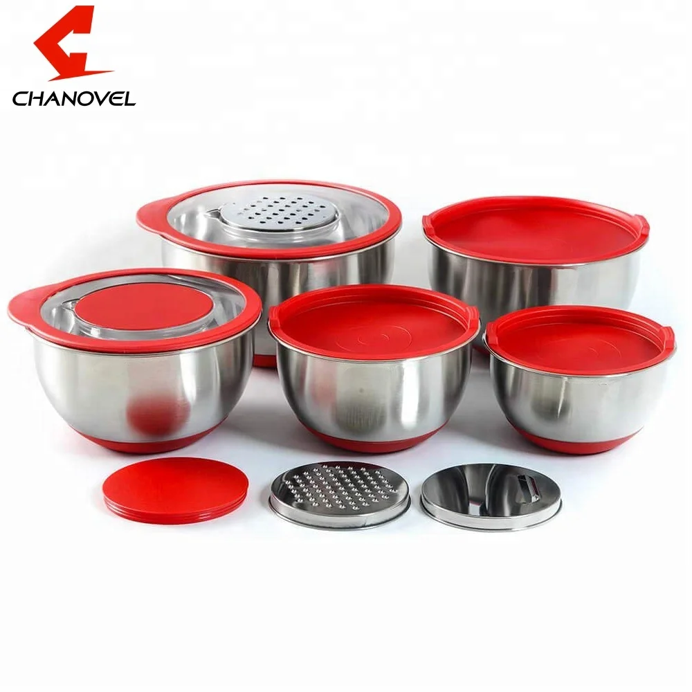 New design Nordic kitchenware grater metal bowl / deep stainless steel mixing bowls with lids set