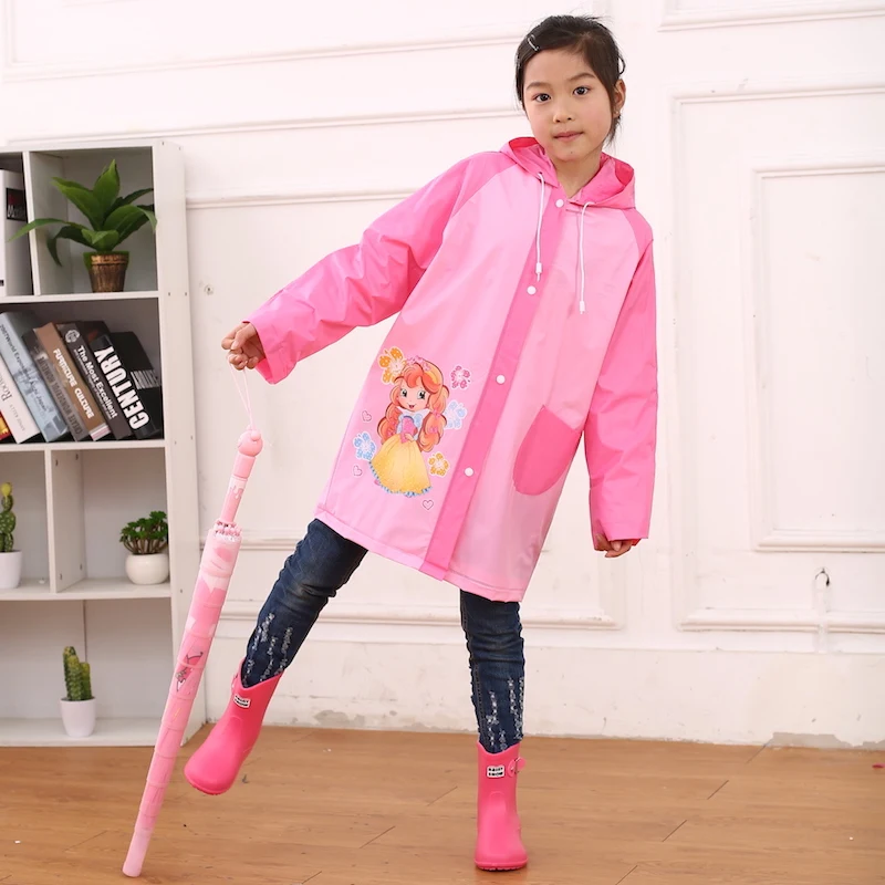 Hiking blue PVC Cartoon Waterproof Children Rain Coat For Kids