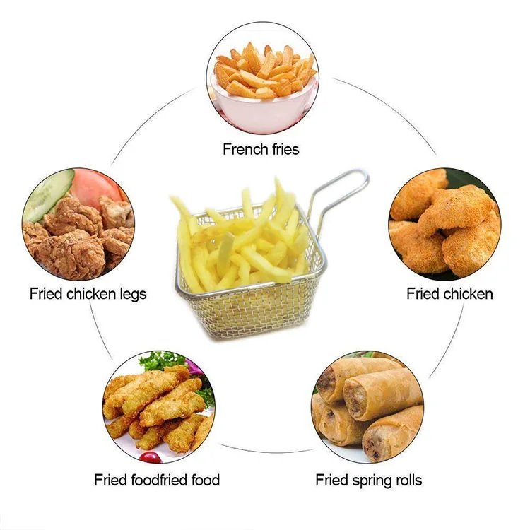 Square wire mesh chip french fry basket with handle