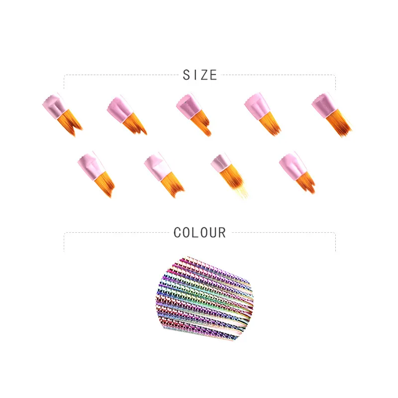 Nail Mermaid Gradient Carved Brush 9pcs/set Latest Fashion