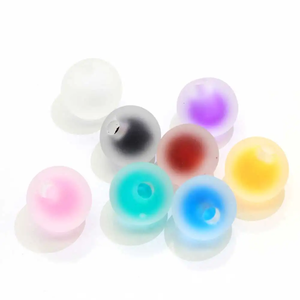 China Yiwu 16mm  Acrylic Round Frosted Matte Transparent Bead Colorful Double Inner Bead 3mm Hole