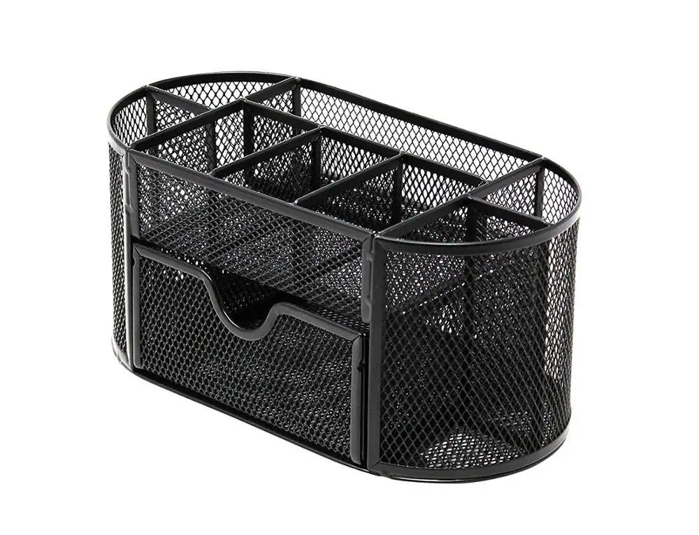 Mesh table Pen Holder 9 components Black With Drawer Office School Desk Stationery Organizer