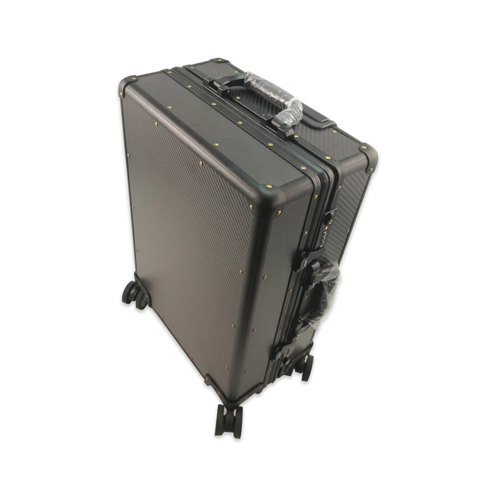 Carbon Fiber Carry on Aluminum Black Suitcase Men Customized High Quality Factory Price Top & Side Handle Luggage with TSA Lock