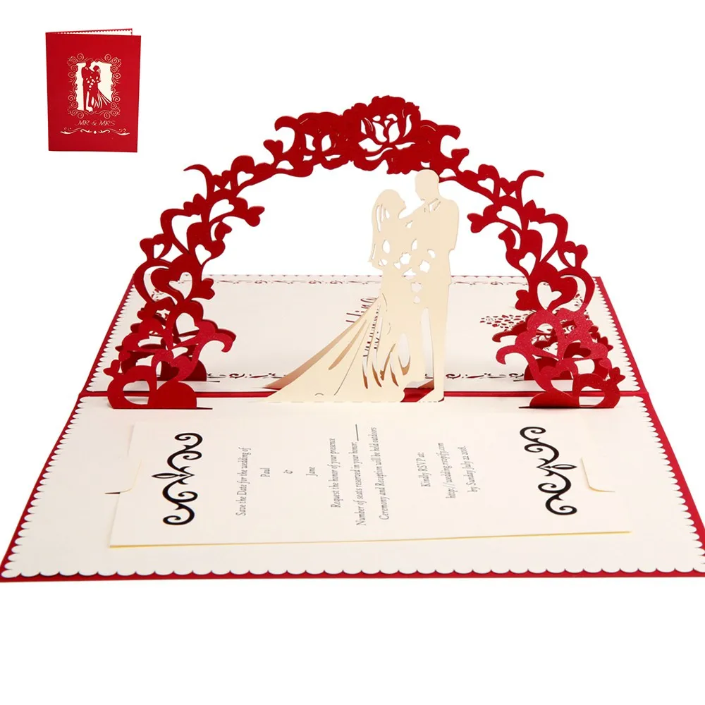 Customise Printing Laser Cut Luxury Handmade 3D Pop up Wedding Invitation Cards