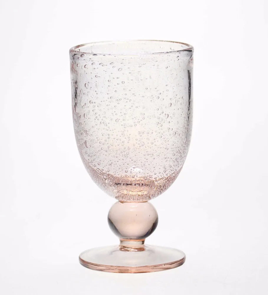 Handmade fancy pink color bubble glasses craft with ball stem soda lime glass