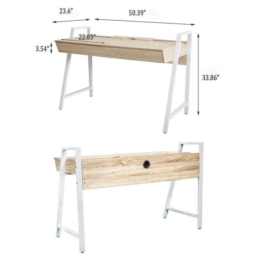 
Modern 0ffice Reception Computer Desk With Drawers Workstation PC Laptop Table Oak And White 