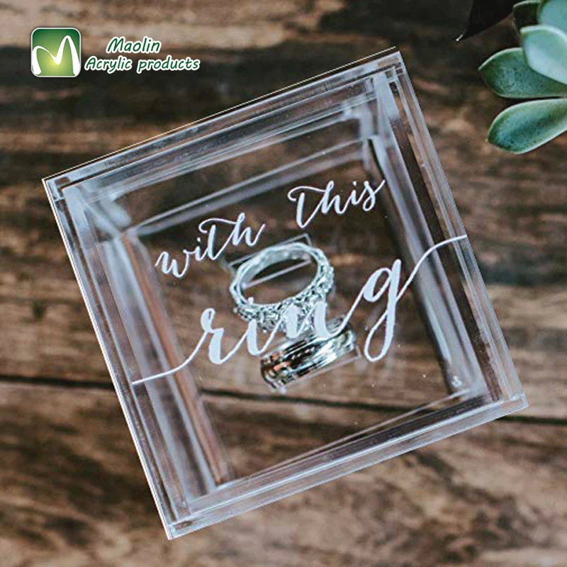 Прозрачная современная акриловая коробка для обручального кольца