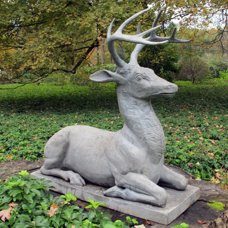 Art work garden decor natural stone elk deer with bronze horn sculpture