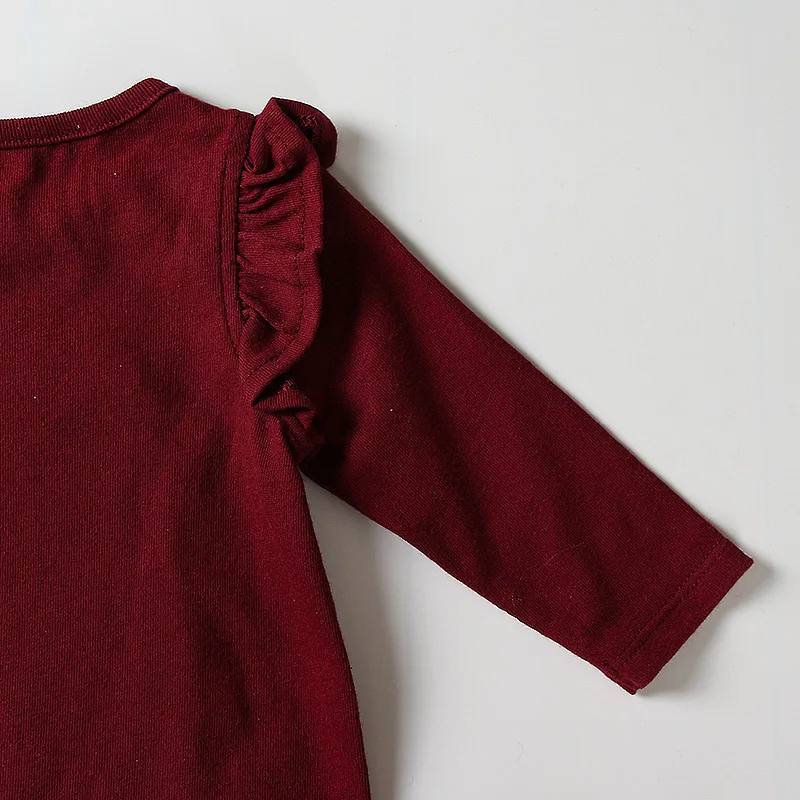 Custom Premium Spring Knitted Long Sleeve Long Leg Baby Rompers With Ruffle Along Armhole