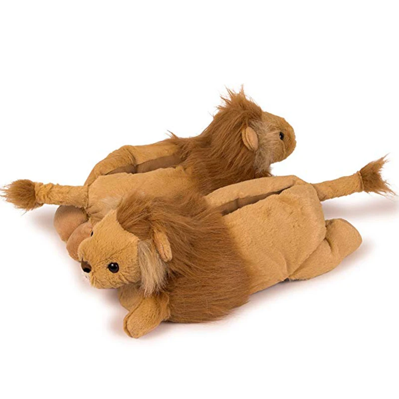 OEM Customized Fuzzy Stuffed Animal Lion Shaped Plush Slippers Fluffy Animal Bedroom Slippers