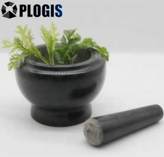 Black Granite marble stone agate Mortar and Pestle set polished surface cheese sets