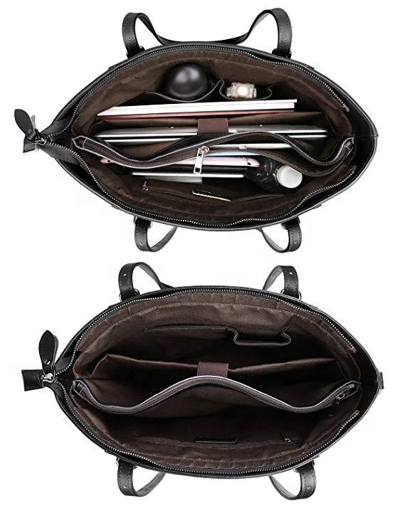 
Custom black Leather Laptop shoulder bag Business tote Bag for women 