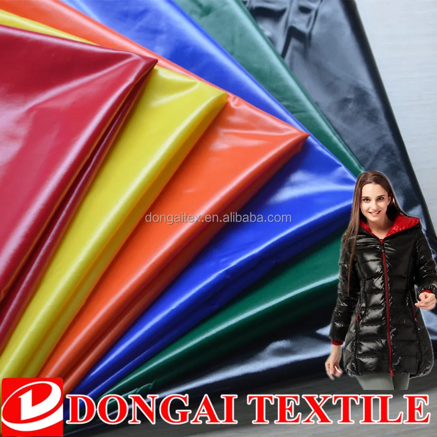 
shiny pu Waterproof nylon taffeta fabric for down jacket 