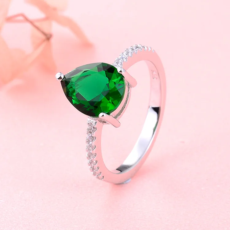 POLIVA Classic Elegant Turkish 925 Sterling Silver Green Stone AAA Cz Emerald Teardrop Bridal Wedding Jewelry Sets