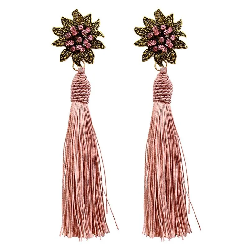 Fashion Colorful Gold Long Bohemian Tassel Earrings For Women