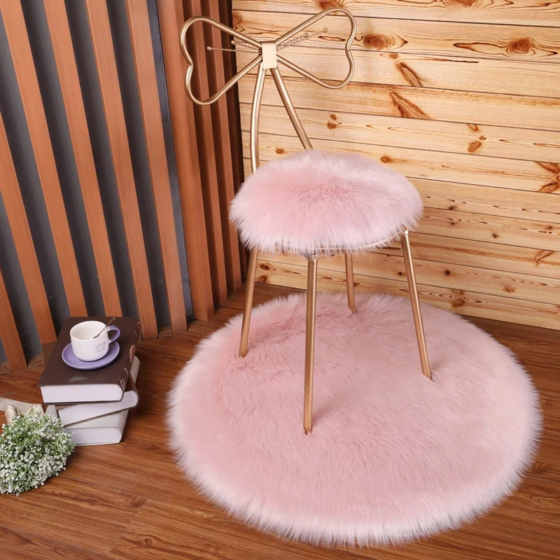 Cheersee round grey fluffy fur square bar dinning chair and office sitting stool cushions with ties