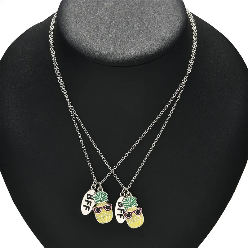 2pcs/Set Best Friend Necklace Metal Pineapple Charm Pendent BFF Necklace For Women Kids Jewelry Gifts