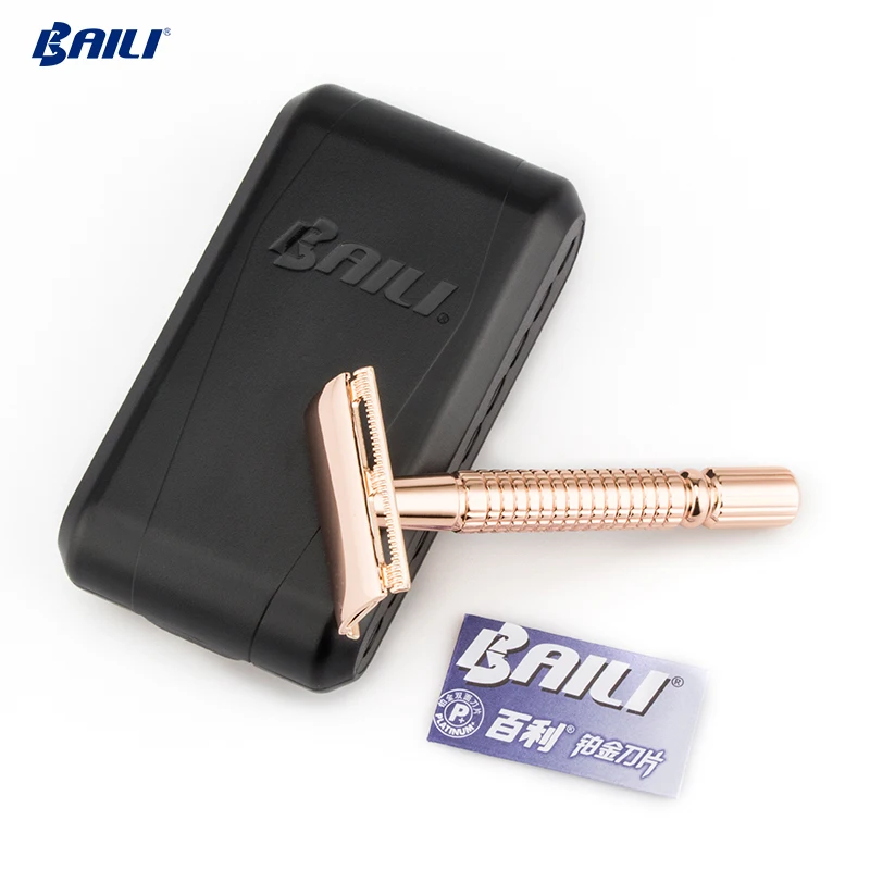Hot Selling Rose Gold Metal Razor 3 Pieces Double Edge Safety Razor