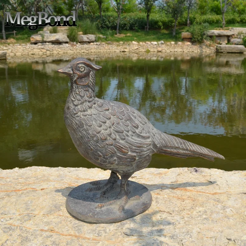 Pheasant Figurine Home Decor, Big Bird Statue Animal Sculptures Figures Bronze Mid-Century Modern Art