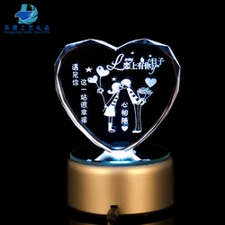 Unique Design Heart Shape Laser Engraving Crystal souvenir