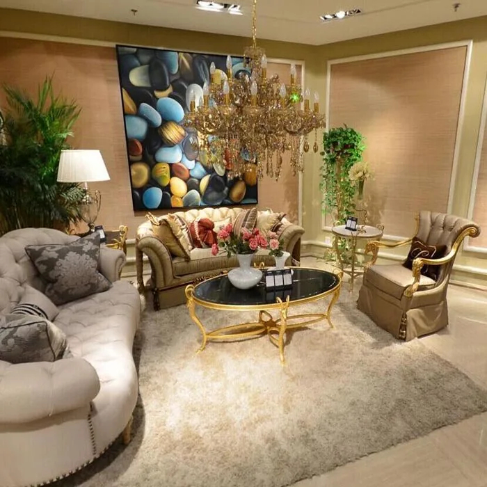 BISINI Luxurious Design Deluxe Solid Wood Hand Carved Gold Leaf Antique Sofa Set For Living Room Furniture BF08-YS013