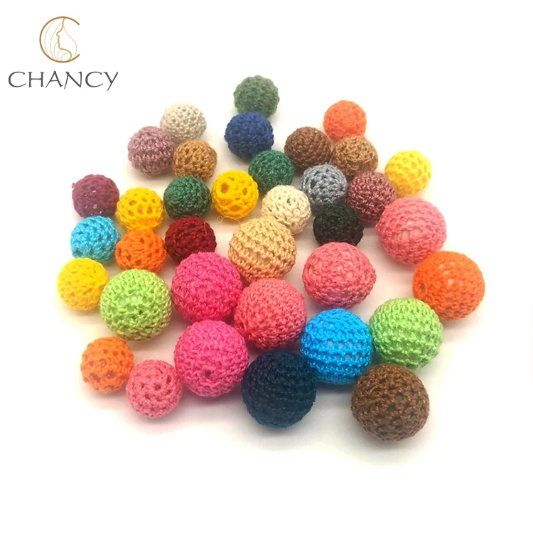 DIY handmade jewelry accessories  20mm fiber crochet ball wood spacer beads