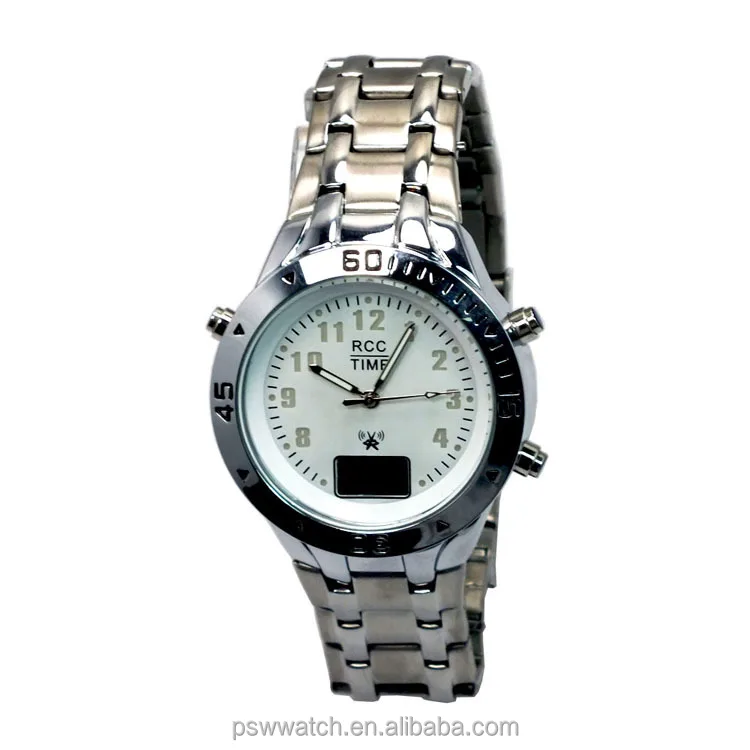 Solar power alloy bracelet digital watch with date men radio watches China supplier