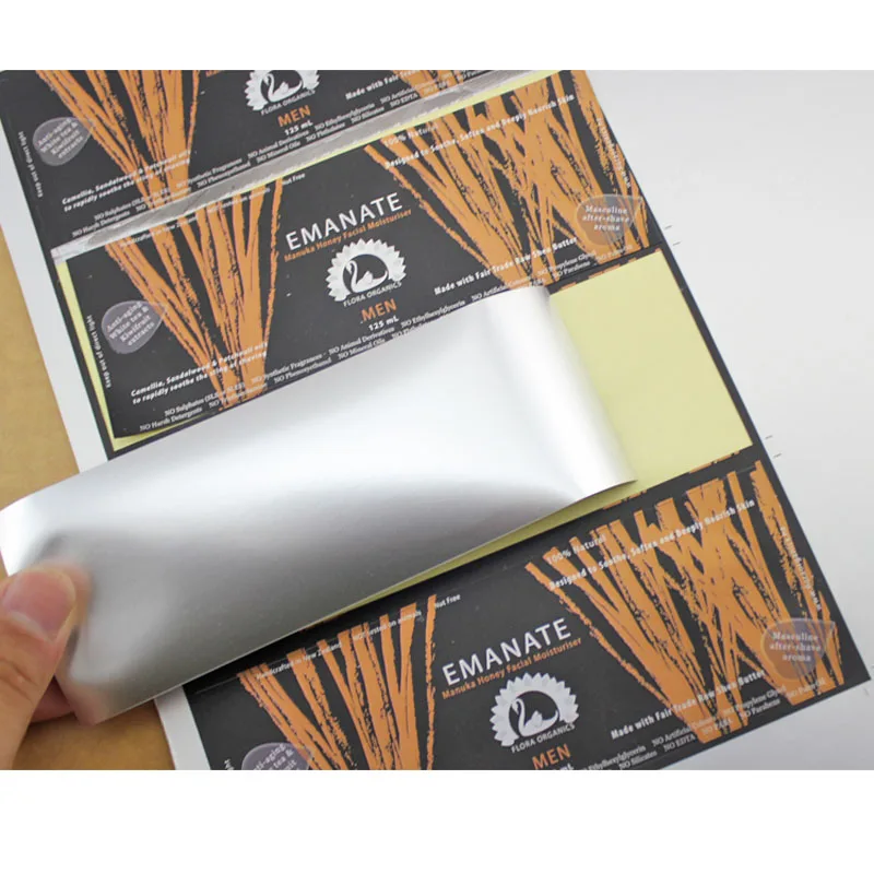 self adhesive hot sale printing aluminium foil sticker, printed adhesive silver  aluminum foil adhesive vinyl label for name tag