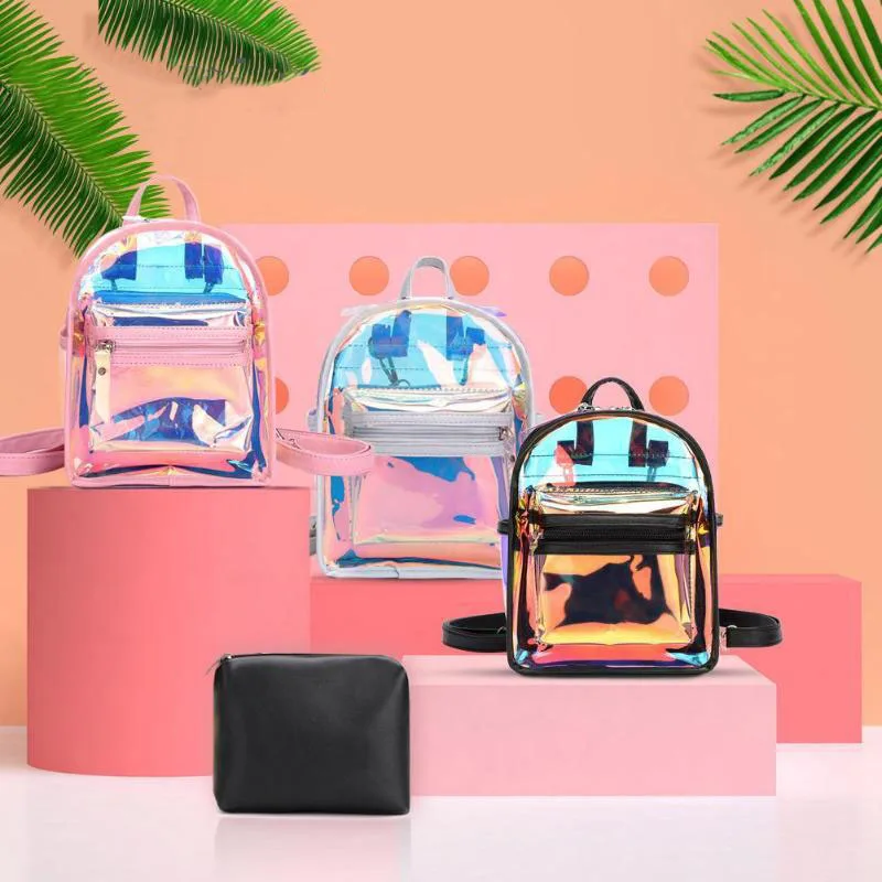Модный мини-рюкзак из ПВХ, голографические прозрачные рюкзаки с голографическим дизайном