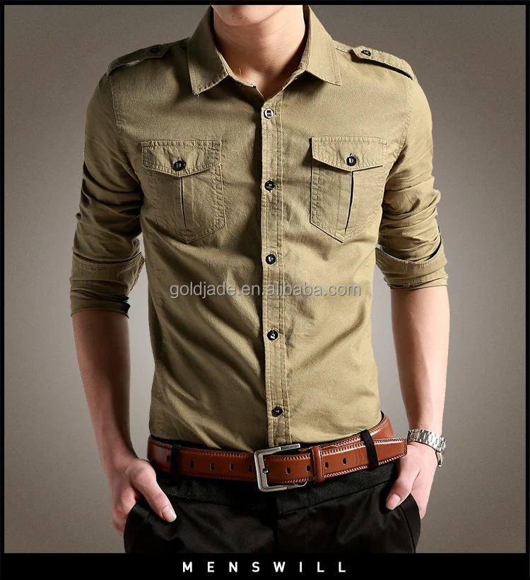 
Military style dress shirt, Latest Shirts for men, 100% cotton western style dress shirt 