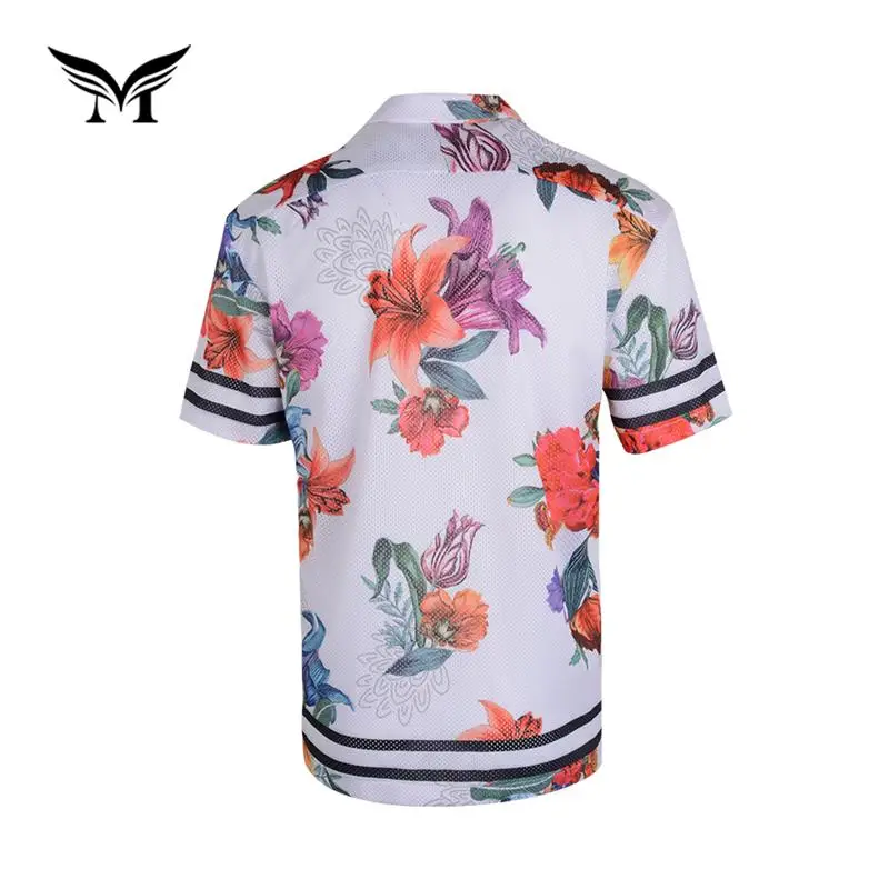 Made in China mesh flower 100% polyester cheap summer floral hawaiian shirts uk