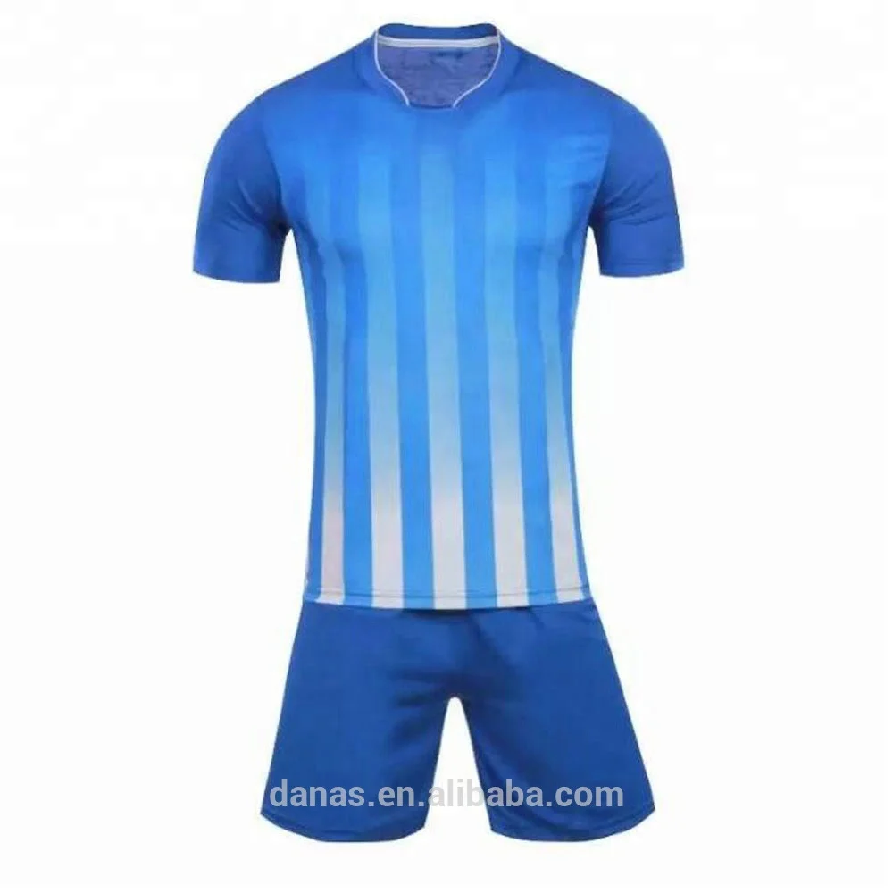 Cheap Sublimation Blue And White Stripes Soccer Uniform Football Jersey