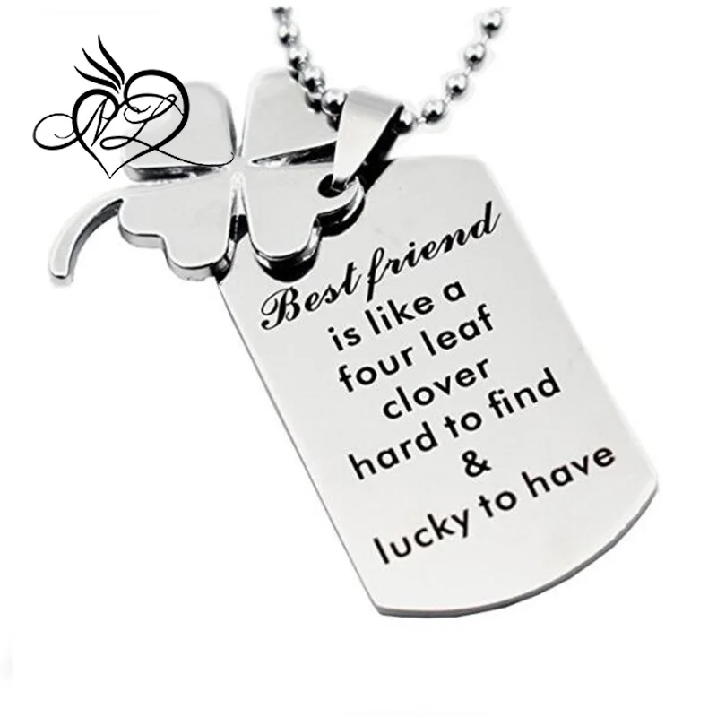 Four Leaf Clover Pendant Bbf Necklace Best Friend Jewelry Gift For Teen Inspirational Fashion