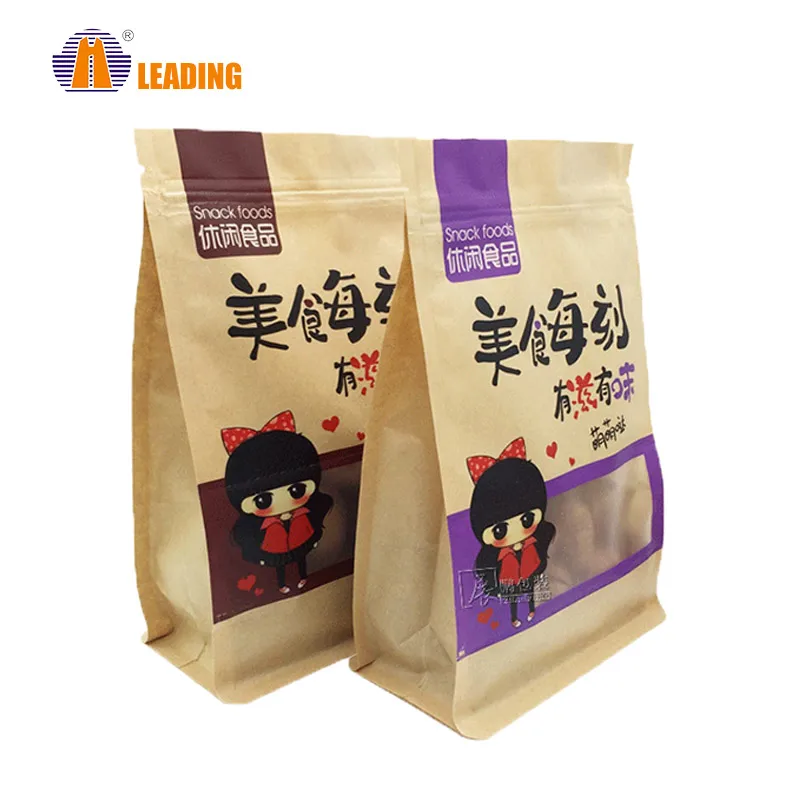 
China Resealable Custom Logo Kraft Paper Bag White Kraft Paper Food Packaging Bag With transparent Window 
