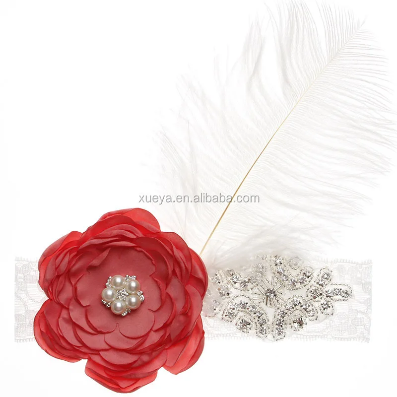 
Well made high quality rhinestone baby girls feather headband 