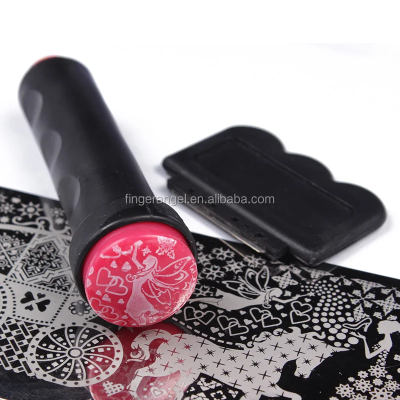 Double Rubber Head Stamping Plates Manicure Set 1 Stamper + 1 Scraper Nail Art Stamper