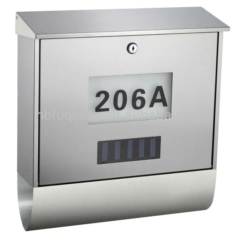 FQ-125 stainless steel solar mailbox with address number, letter box