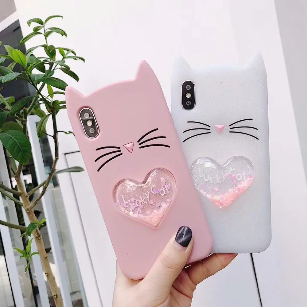  3d кошка с блестками жидким песком чехол для телефона iPhone 6 6s 6plus 7 7plus блестящий силиконовый мобильного X