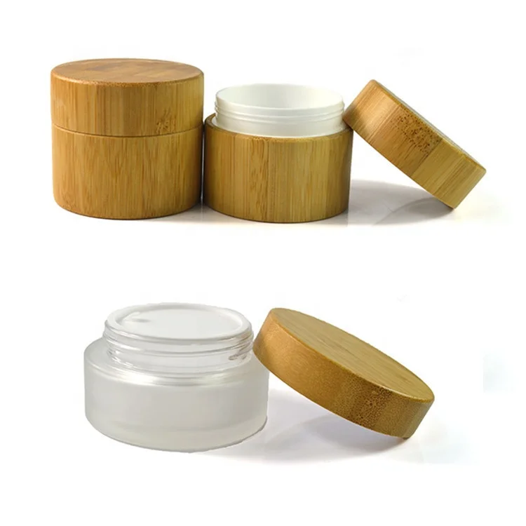 Natural Bamboo Cosmetic bright developing cream Snail White Facial Containers 5g 15g 30g 50g 100g 150g cosmetic glass cream jar
