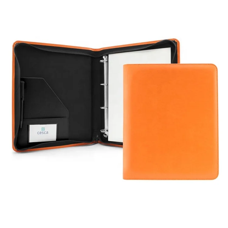 Cheap luxury custom logo zippered portfolio ring binders