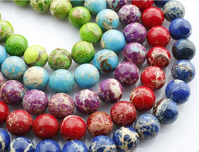 12mm Natural Round Smooth Blue Imperial Jasper Stone Beads